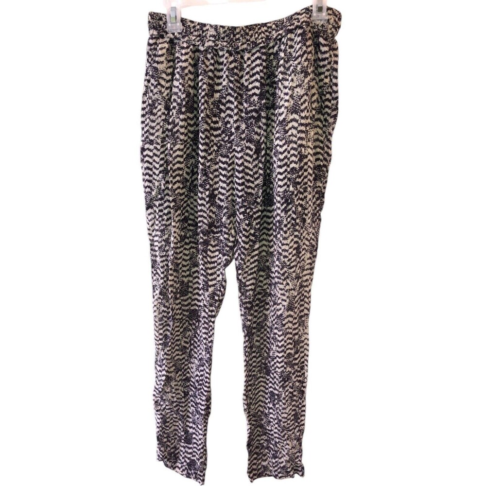 ISABEL MARANT Black Feather Print Silk Chiffon Lined Slim Ankle Pants, Size 10